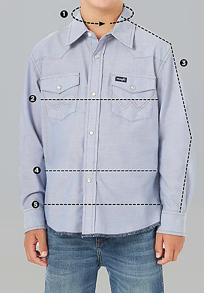 The Boy's Wrangler Cowboy Cut Western Blue Chambray Snap Shirt