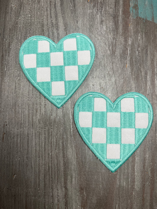 The Trucker Hat Patches Turquoise Blue Checkered Heart Patch