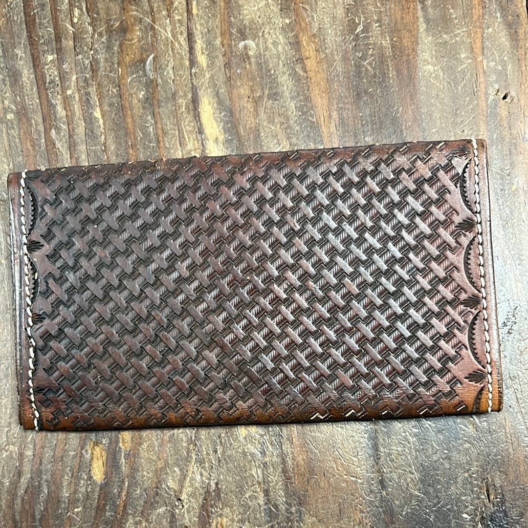 Tooled Leather Brown Basket Wallet