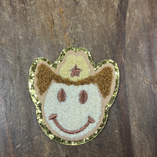 The Cowboy Hat Smile Chenille Gold Glitter Patch