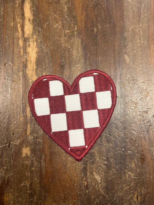 Maroon Checkered Heart Patch