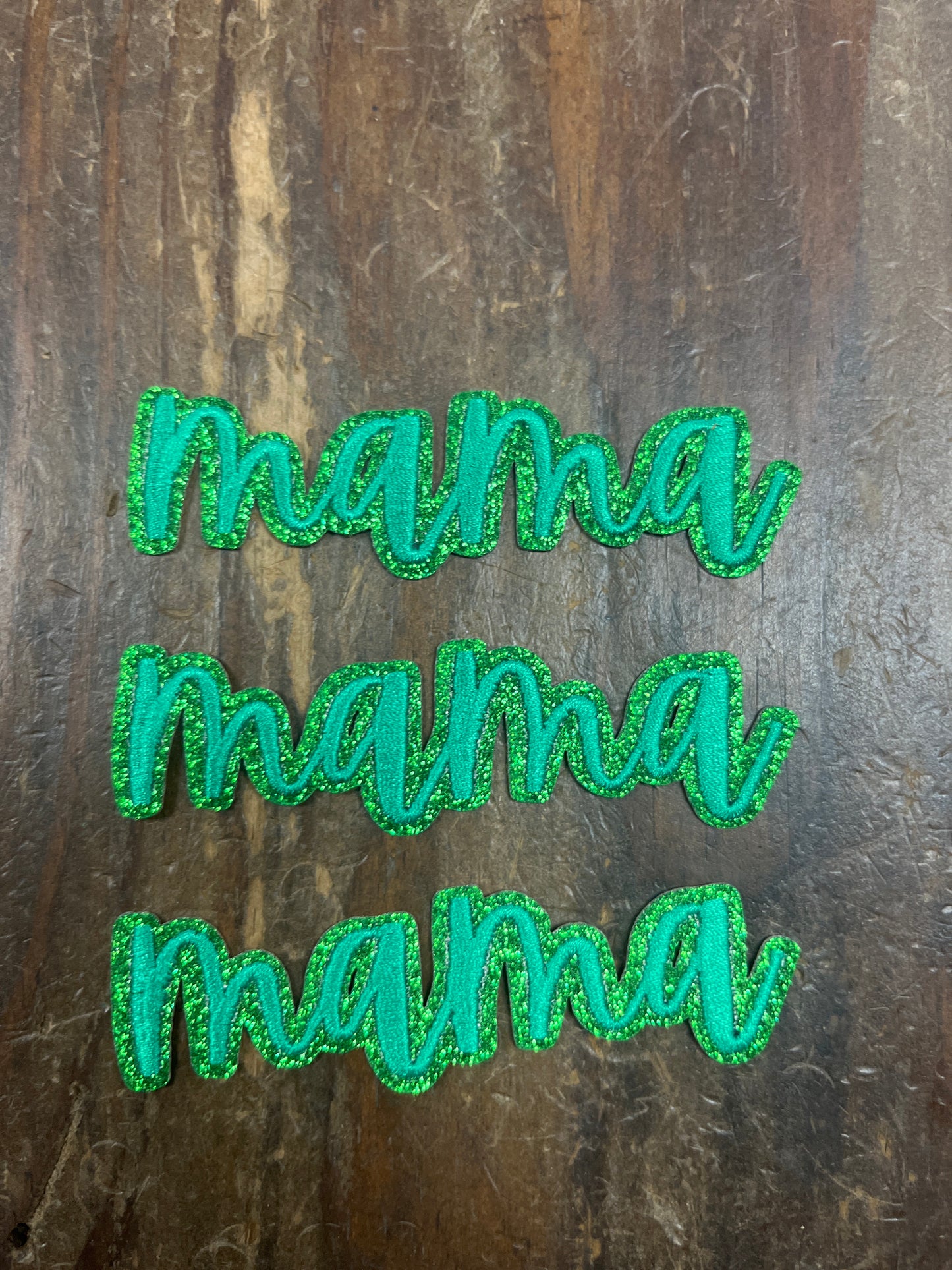 Mama Green Cursive Glitter Patch