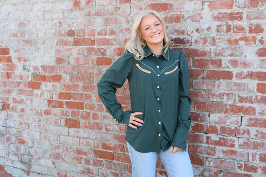The Green Longsleeve Puff Sleeve Button Down Shirt