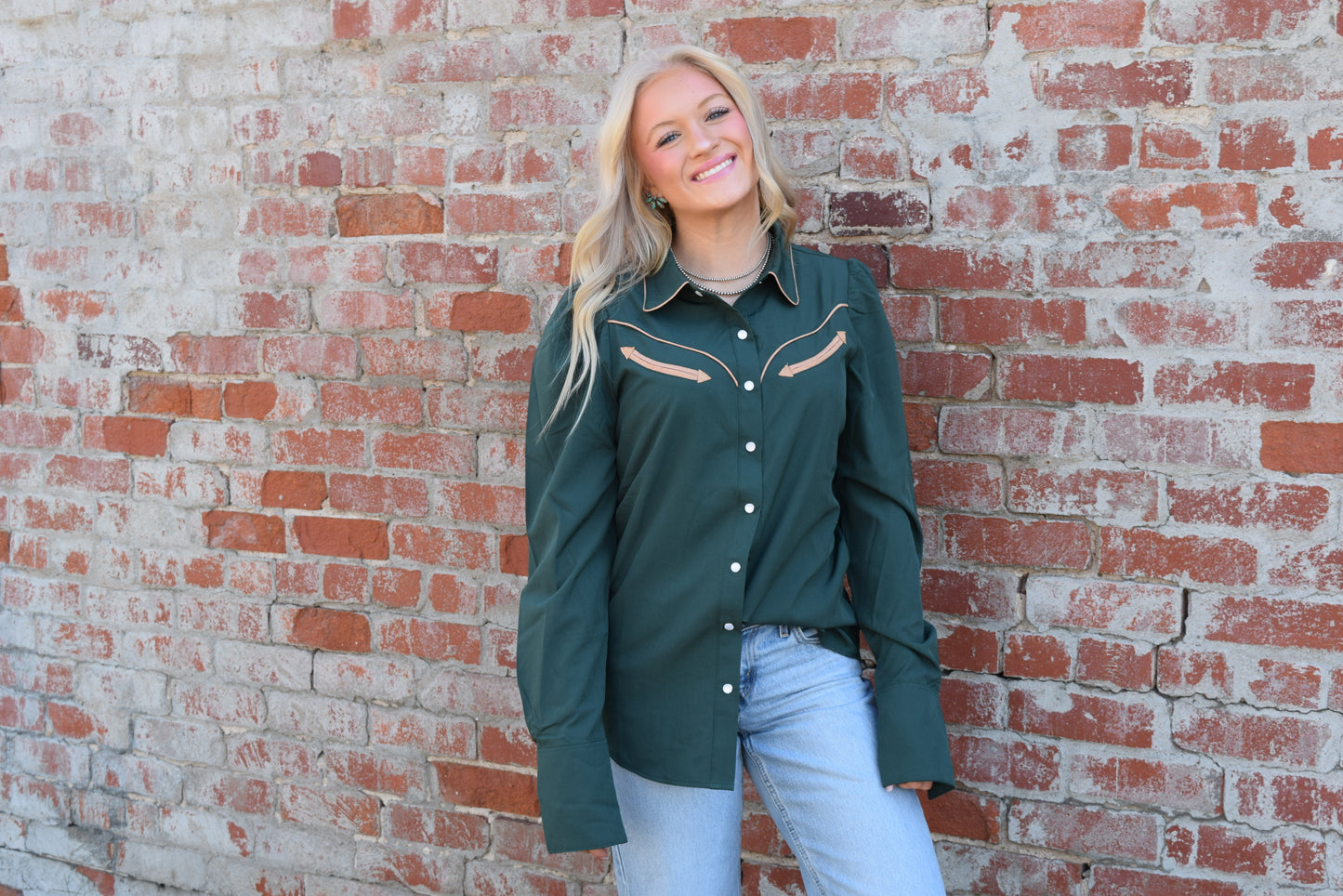 The Green Longsleeve Puff Sleeve Button Down Shirt