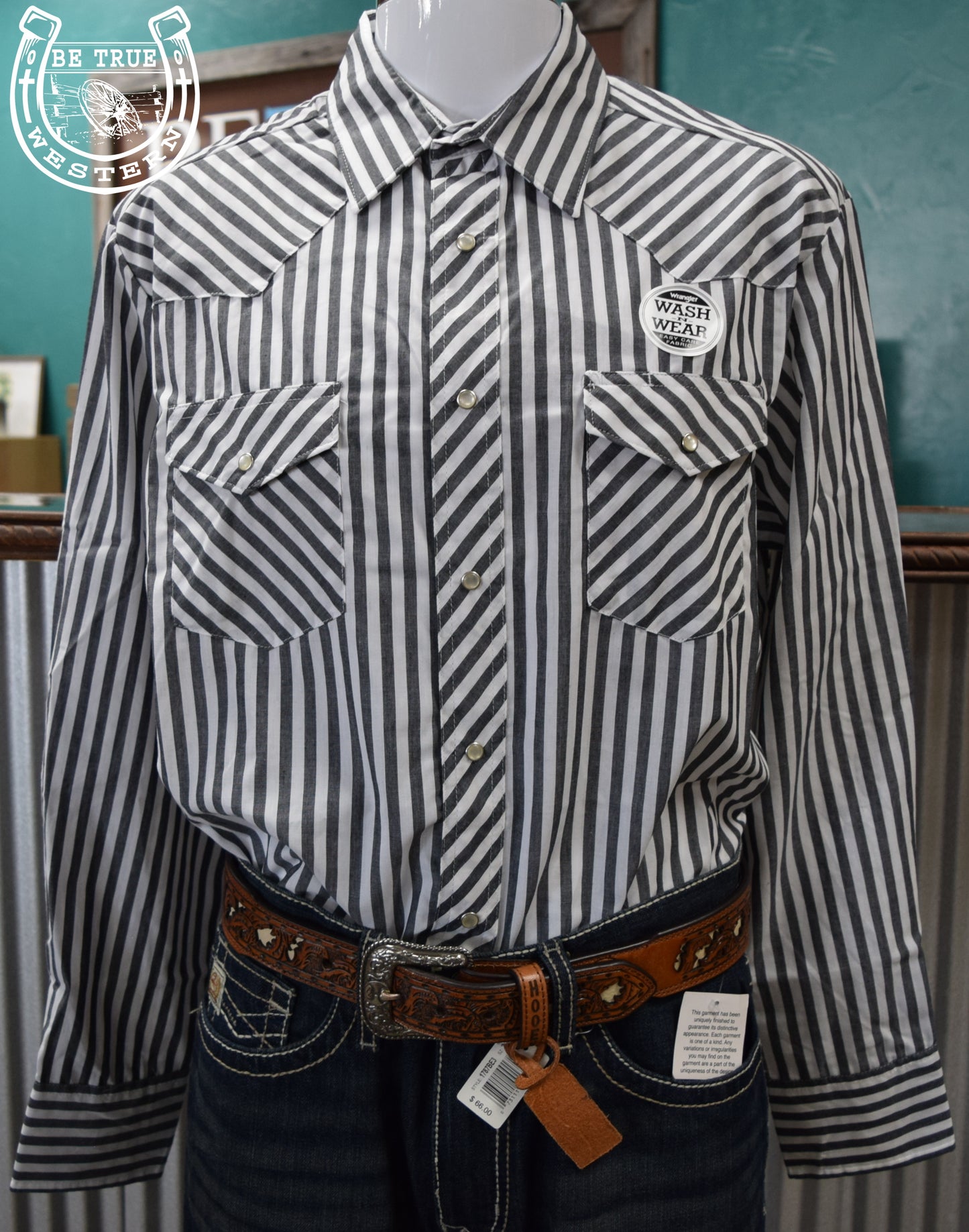 Mens Black and White Striped Wrangler Button Up Shirt