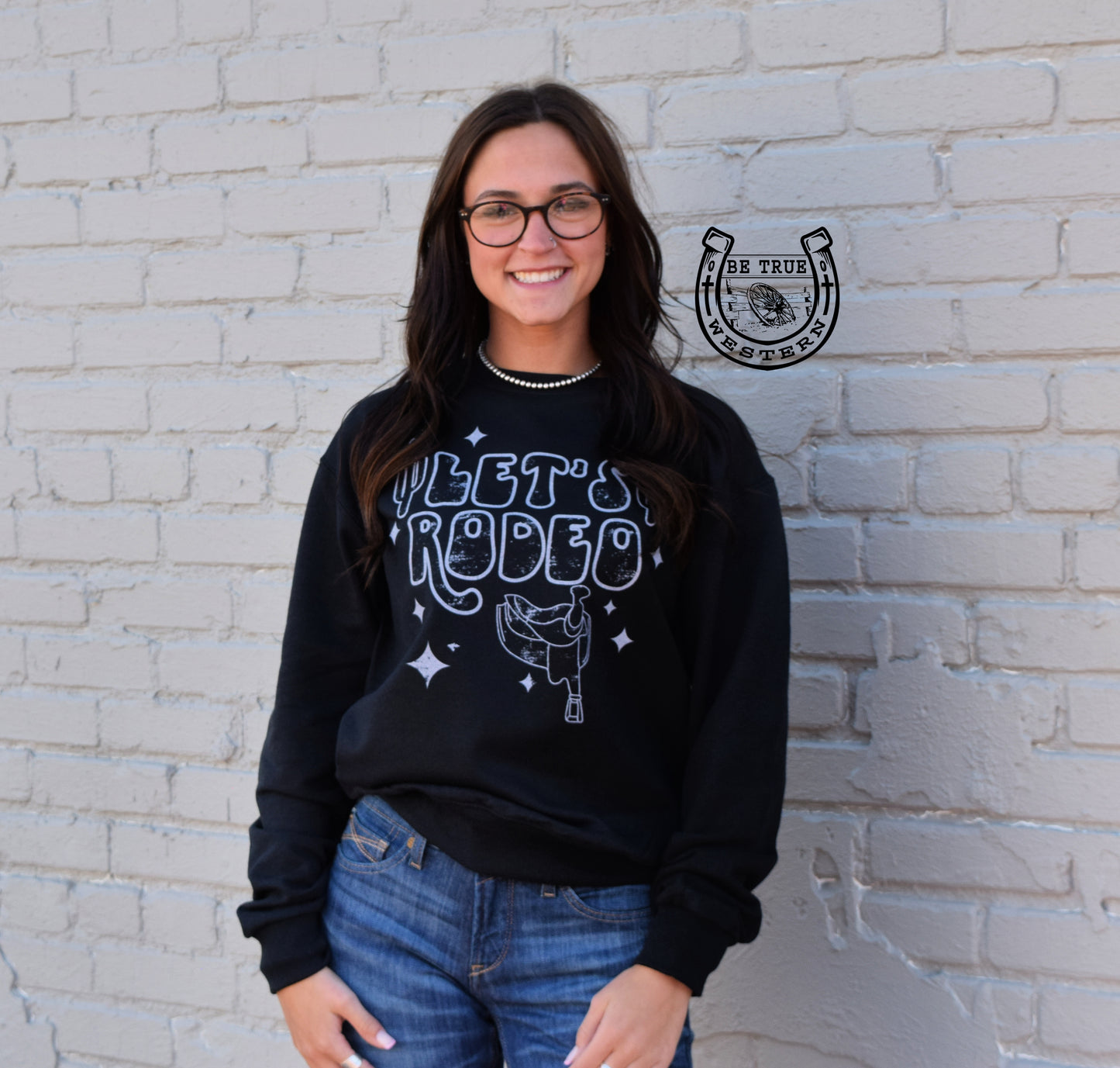 The Let's Rodeo Black Crewneck Sweater