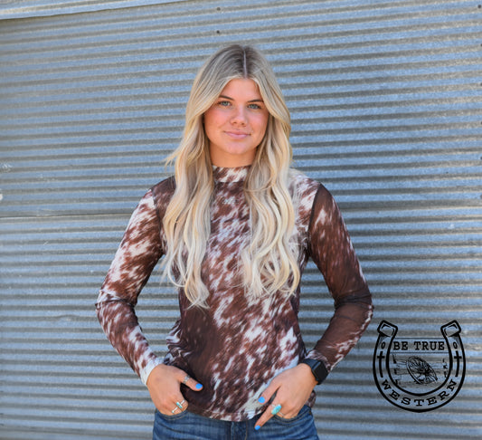 The Up in Texas Cowhide Mesh Top