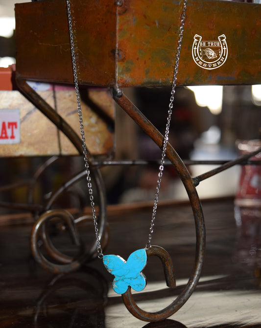 The Sterling Silver Butterfly Gemstone Turquoise Necklace