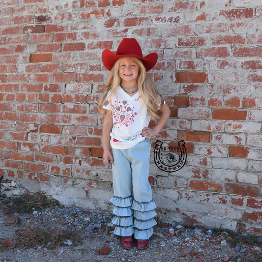 Western Cutie Layered Denim Flare Pants