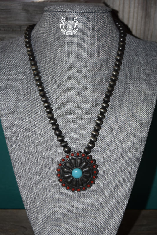 The Red and Turquoise Concho Necklace