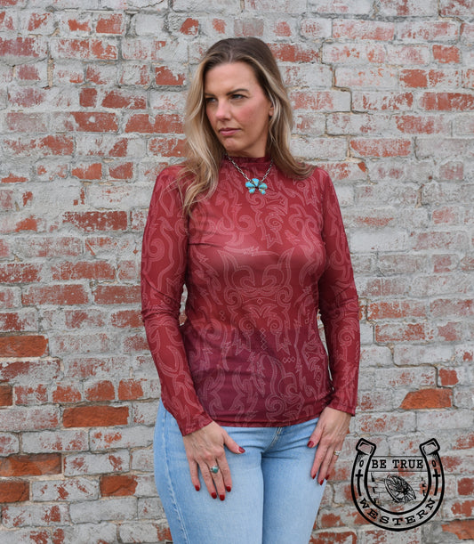 The Bonfire Nights Maroon Buckstitch Mesh Top