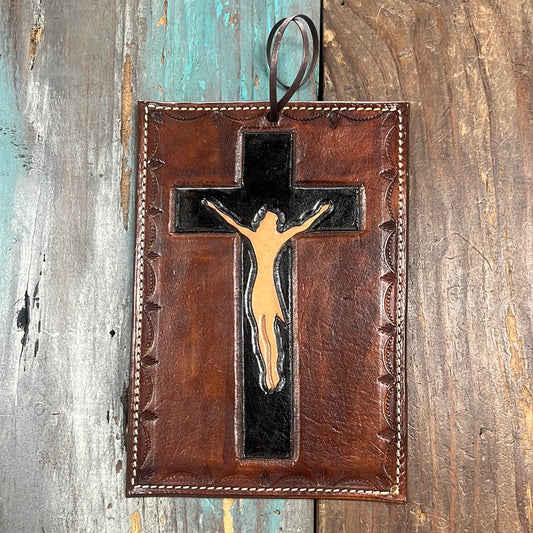 Handmade Leather Cross Plate Decor
