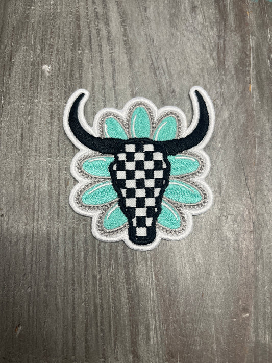 The Checkered Skull & Turquoise Patch