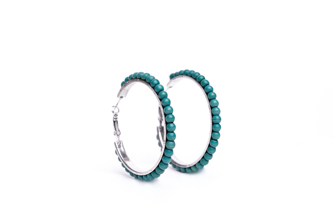 Worn Silver Turquoise Trimmed Hoop Earring