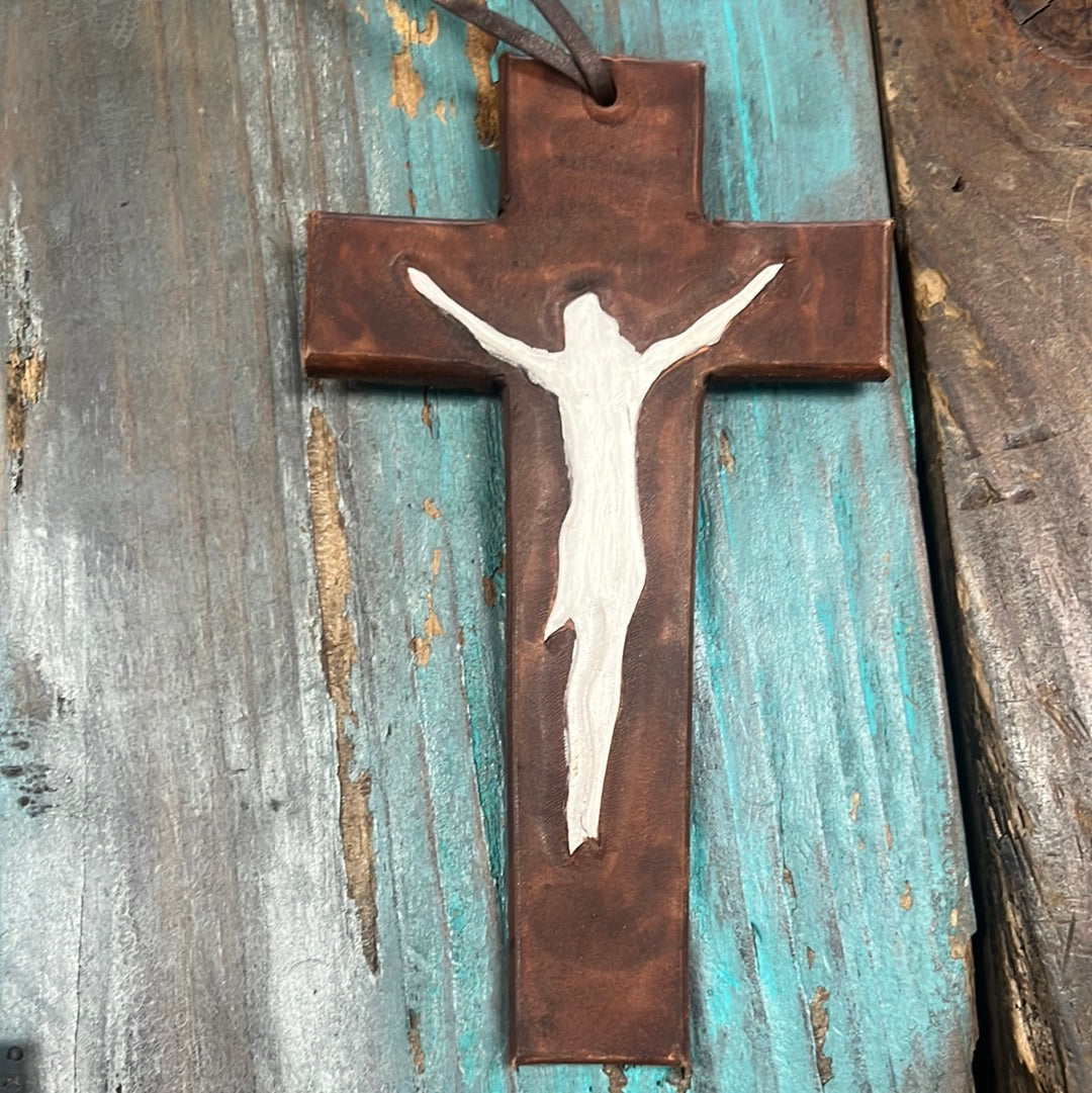 Handmade Leather Cross Window Decal