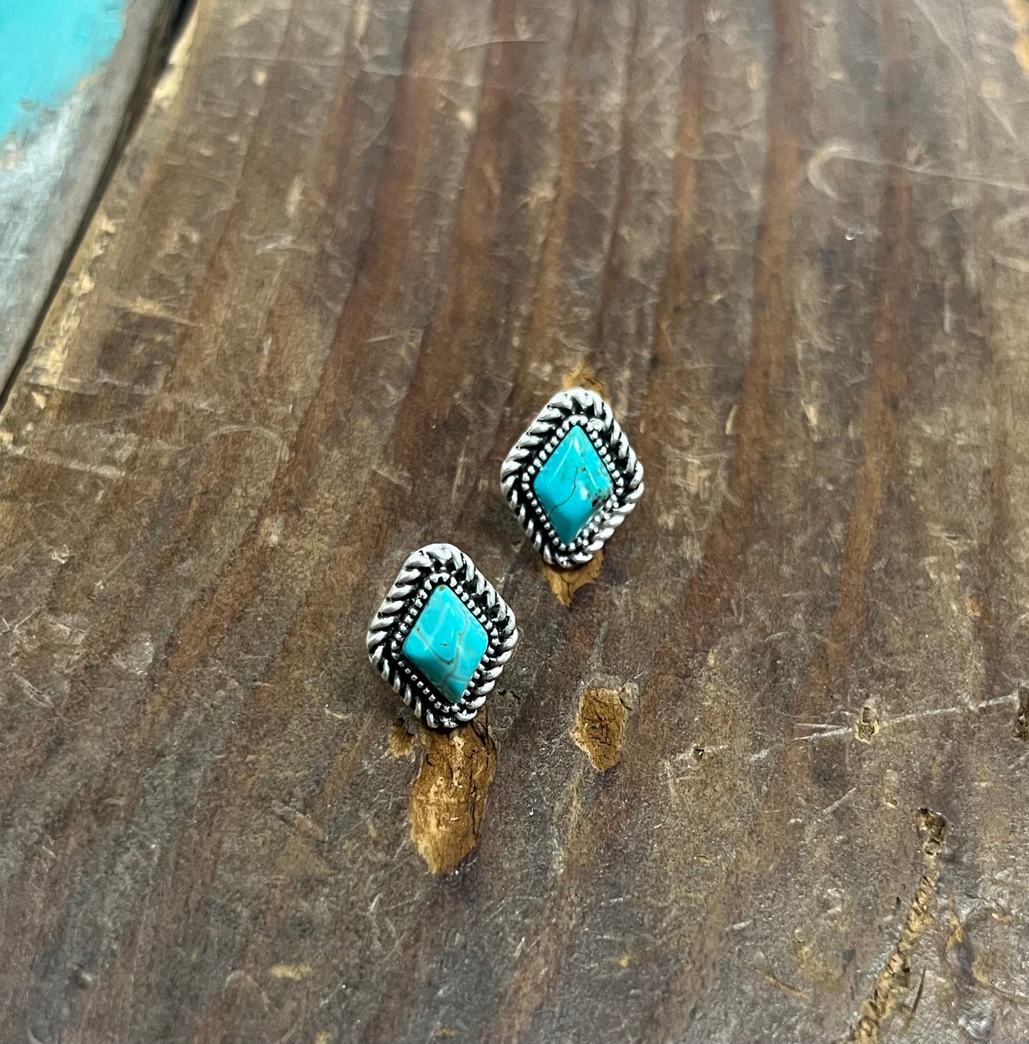 The Diamond Turquoise Stud Earrings