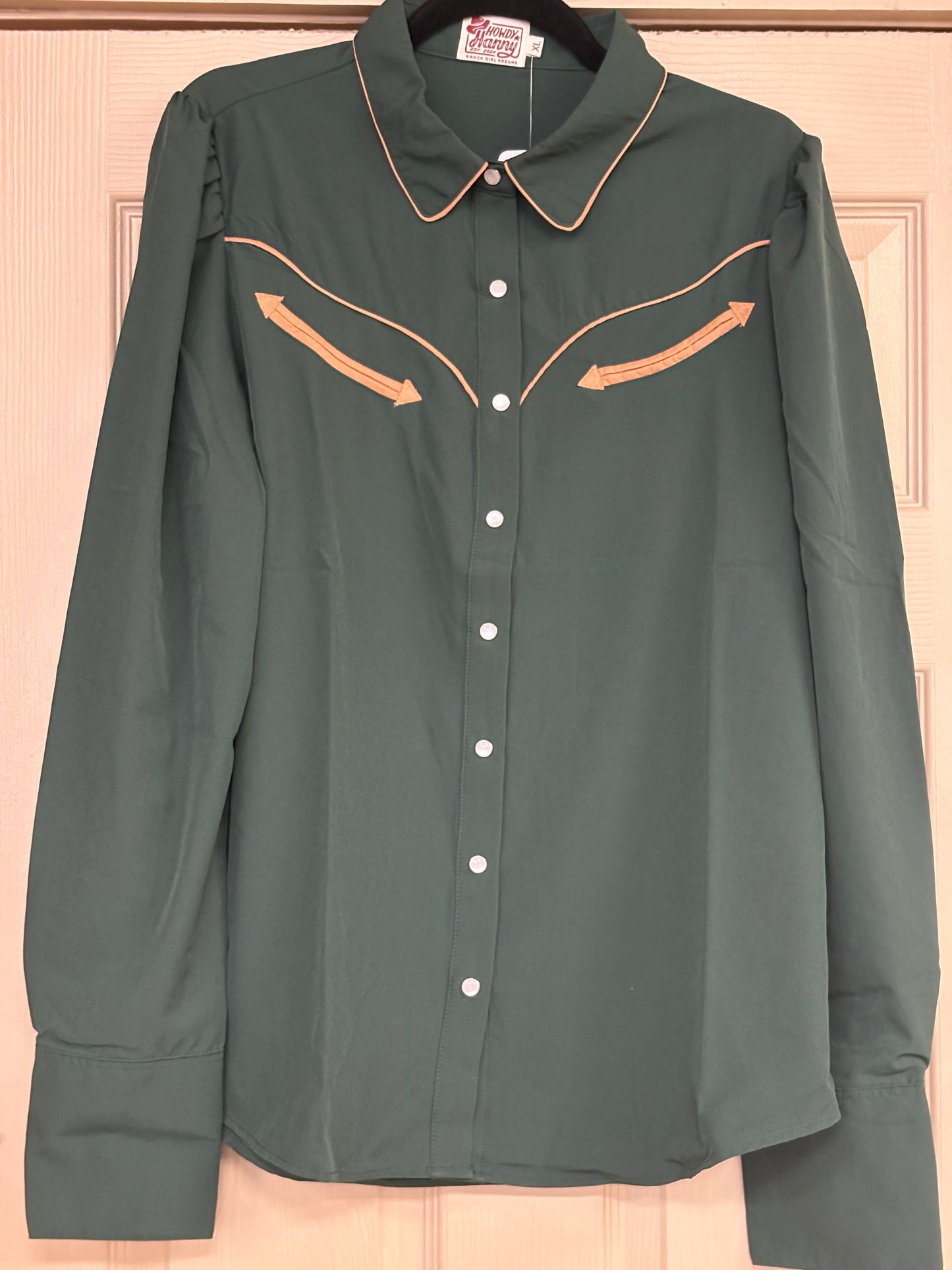 The Green Longsleeve Puff Sleeve Button Down Shirt