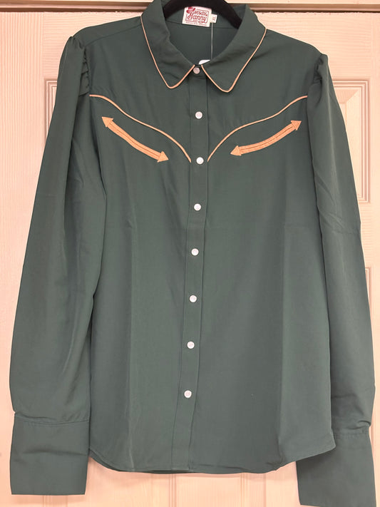 The Green Longsleeve Puff Sleeve Button Down Shirt
