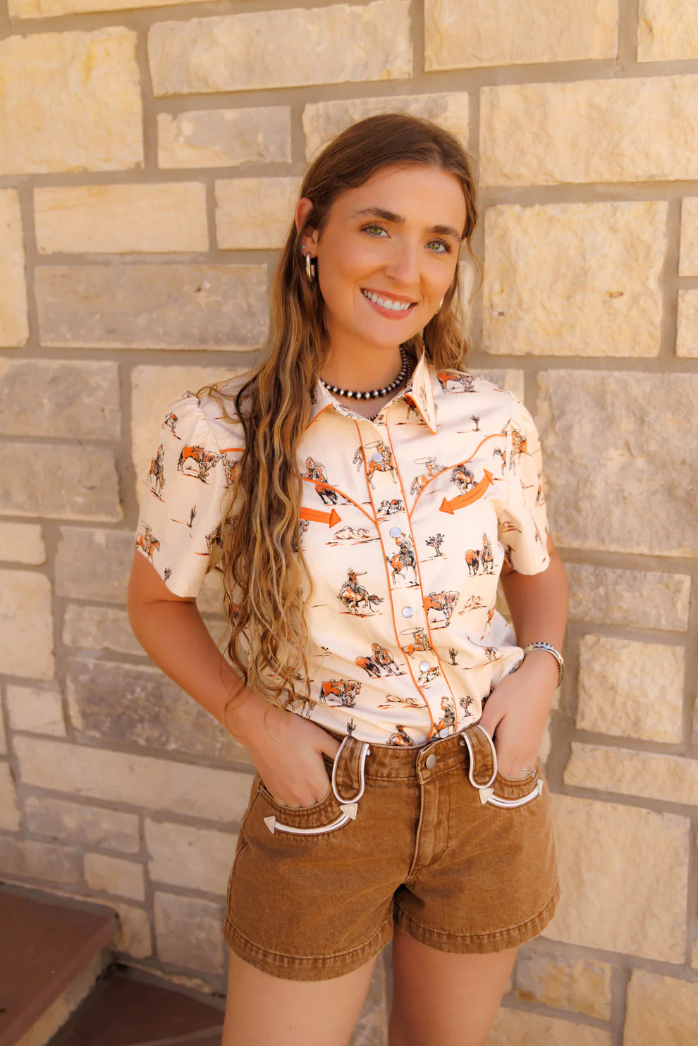 The Tan Arrow Denim Shorts