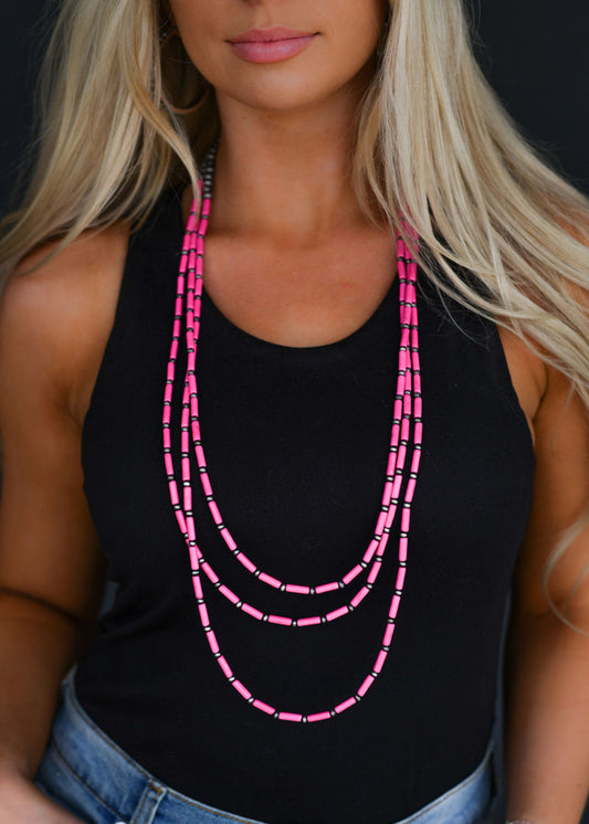 The Three Strand Pink Tube Necklace