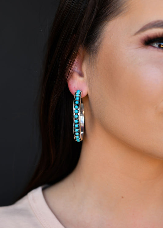 The Silver and Turquoise Hoop Earrings