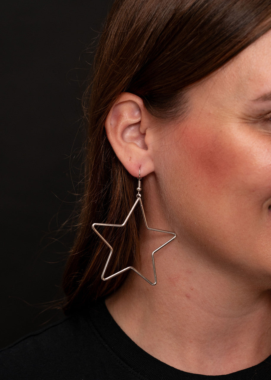 Silver Star Earrings on Fishhook