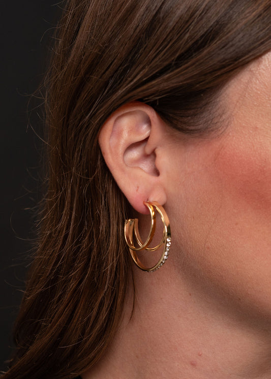 Gold and Rhinestone Multi Hoop Earrings