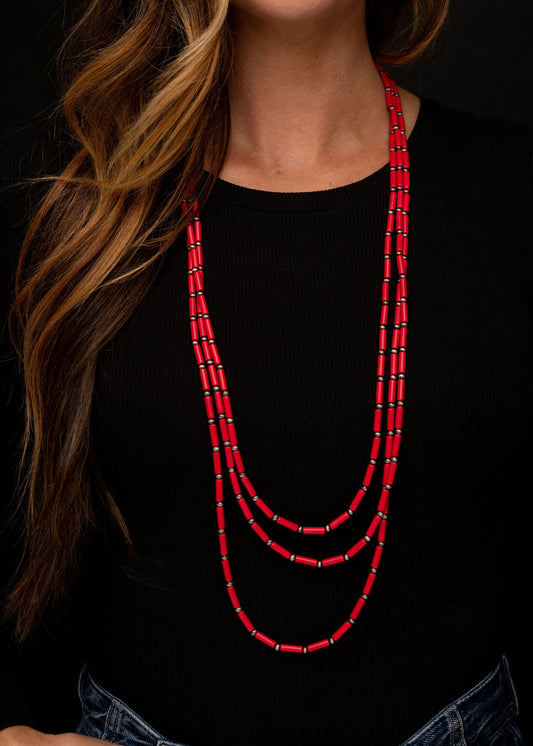 The Three Strand Red Tube Necklace