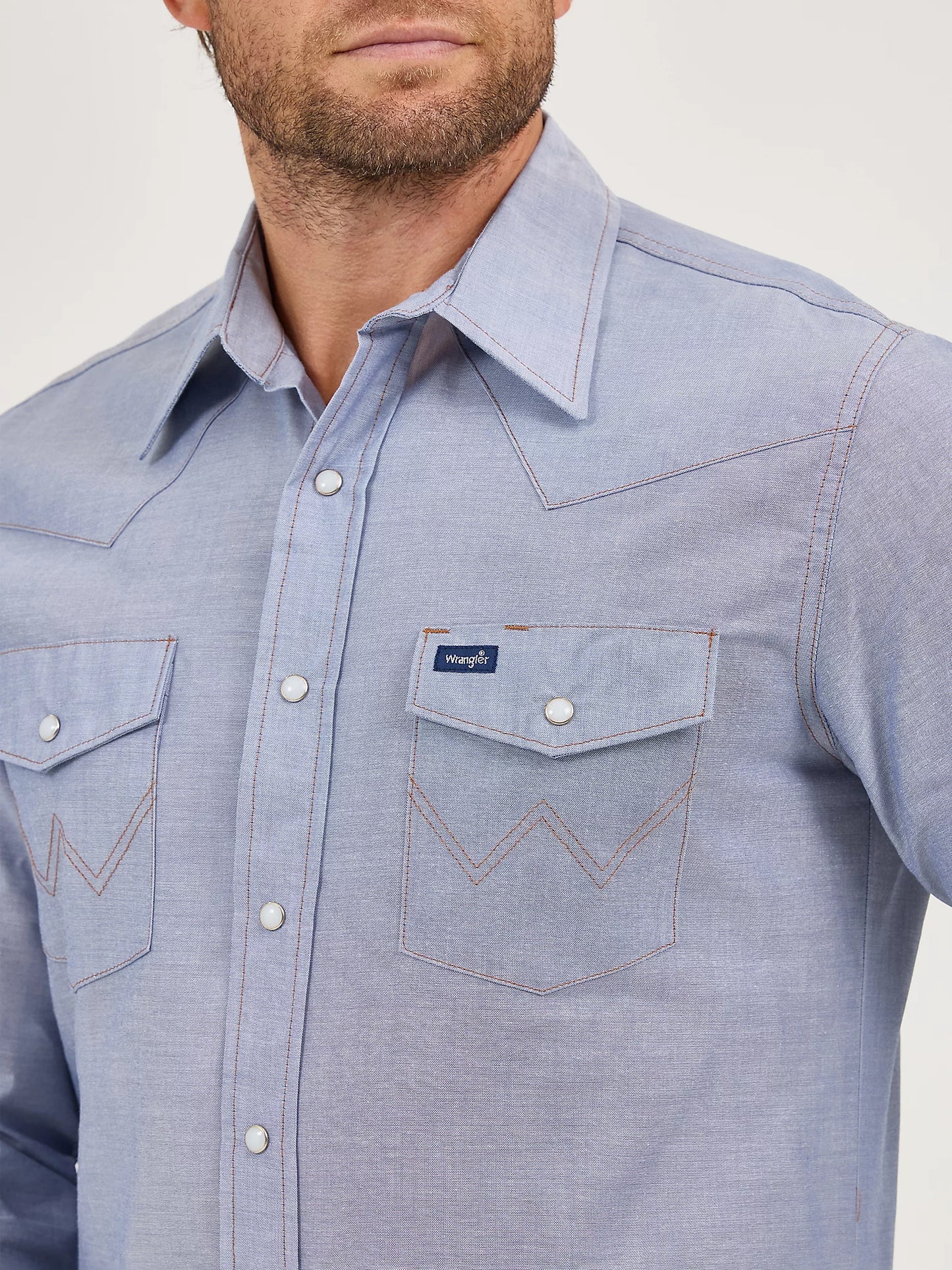 The Wrangler Cowboy Cut Western Rigid Chambray Button Down