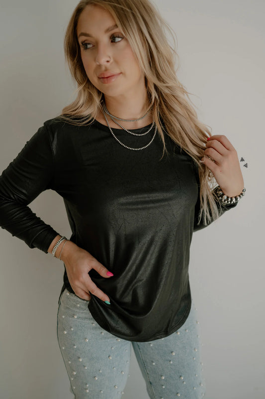 The Midnight Swanky Leather Long-sleeve Top