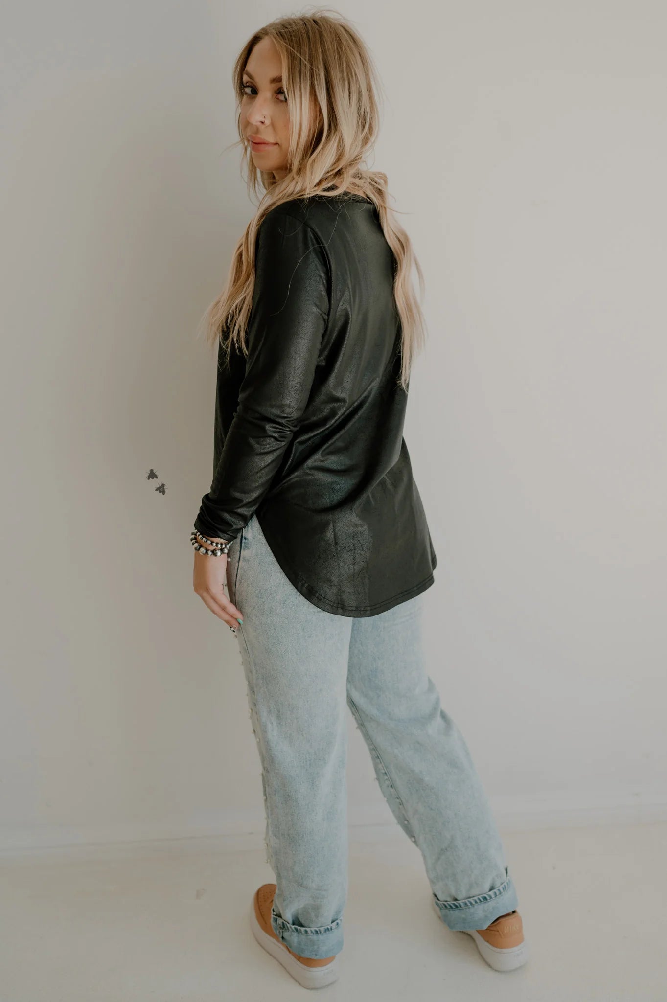 The Midnight Swanky Leather Long-sleeve Top