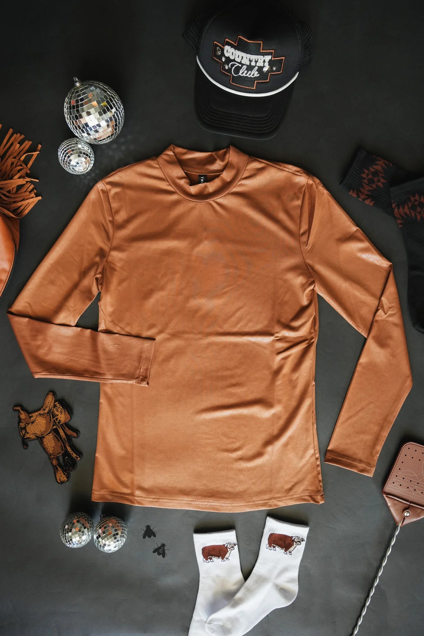 The Saddle Leddy Leather Long-sleeve Top