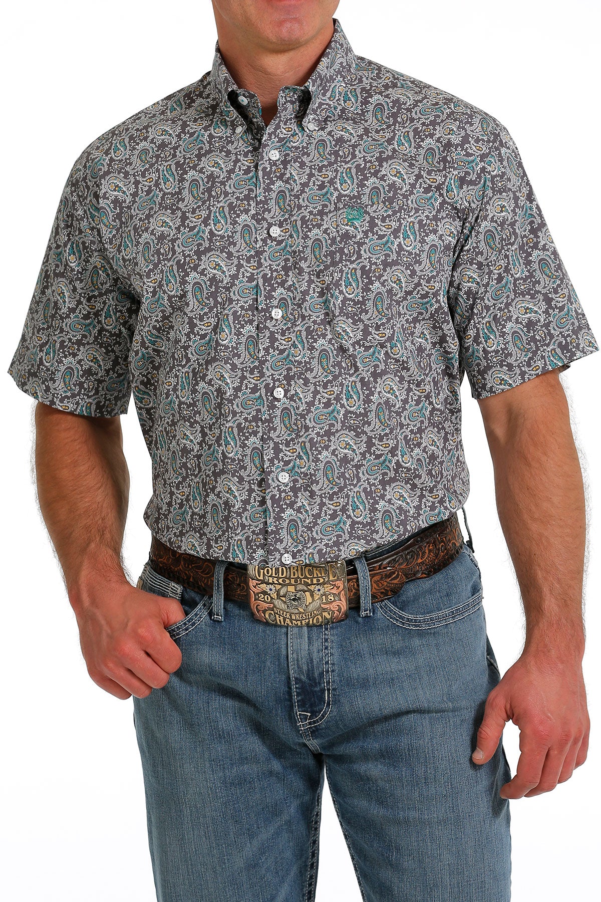 Men's Cinch Paisley Grey/Turquoise Button Down Shirt
