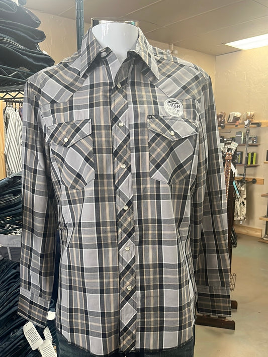Mens Black and Grey Plaid Wrangler Button Up Shirt