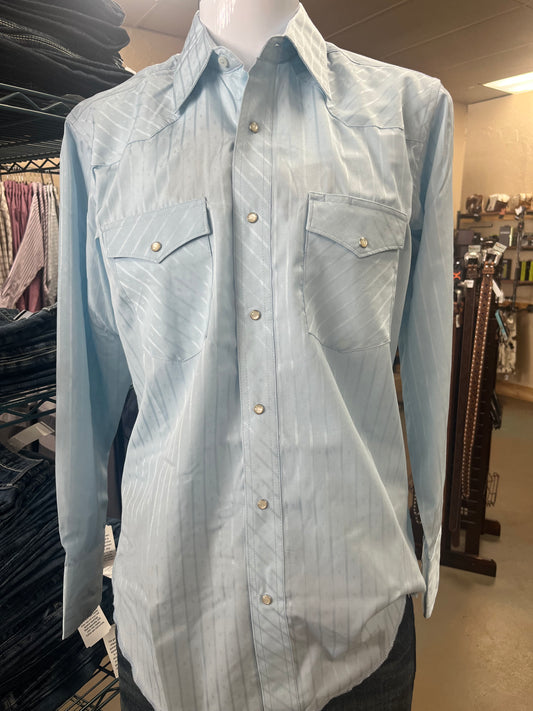 Mens Baby Blue Dobby Stripe Button Up Shirt