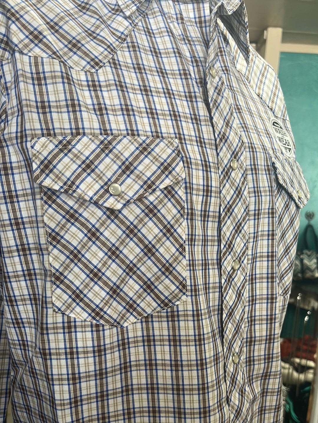 Mens Brown,Tan and Blue Wrangler Button Up Shirt