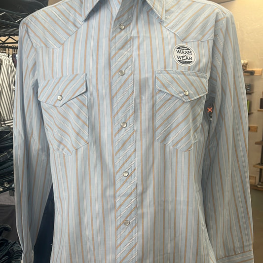Mens Baby Blue,Rust and White Wrangler Button Up Shirt