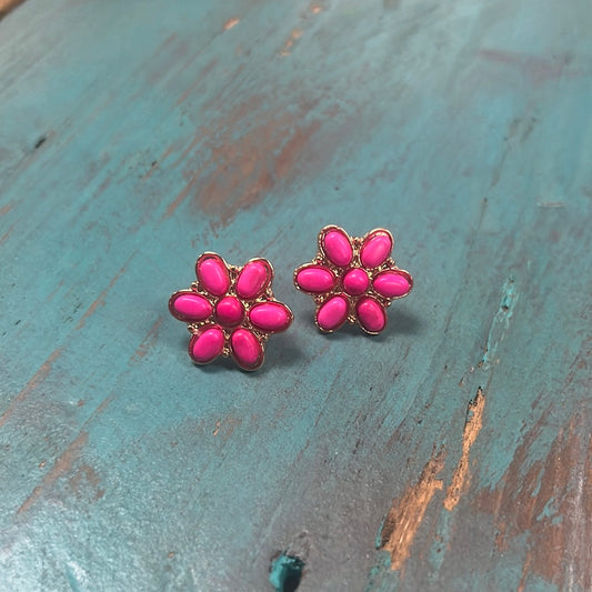 The Pink and Gold Flower Stud Earrings