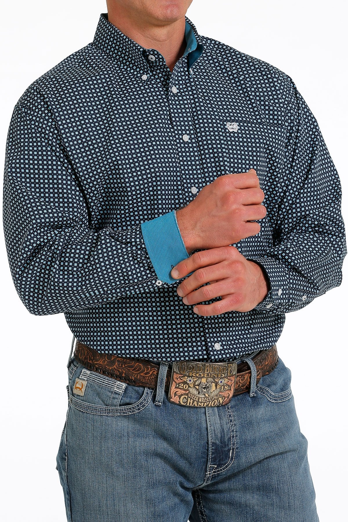 Men's Cinch Geometric Navy/Turquoise Button Down Shirt