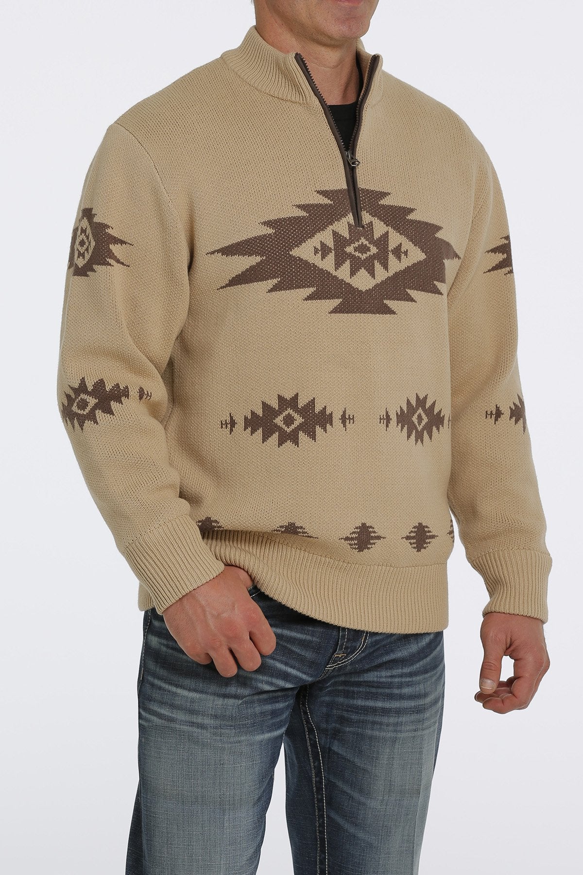 The Cinch Vintage Aztec Khaki Sweater Jacket