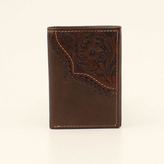 The Tri-Fold Brown Floral Tooled Wallet