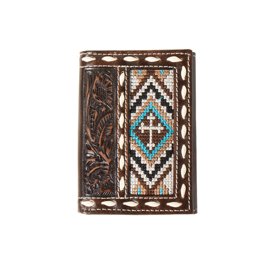 The Tri-Fold Floral Embossed Cross Wallet