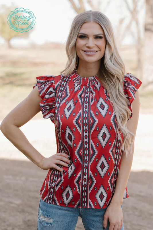 The Babydoll Red Aztec Top