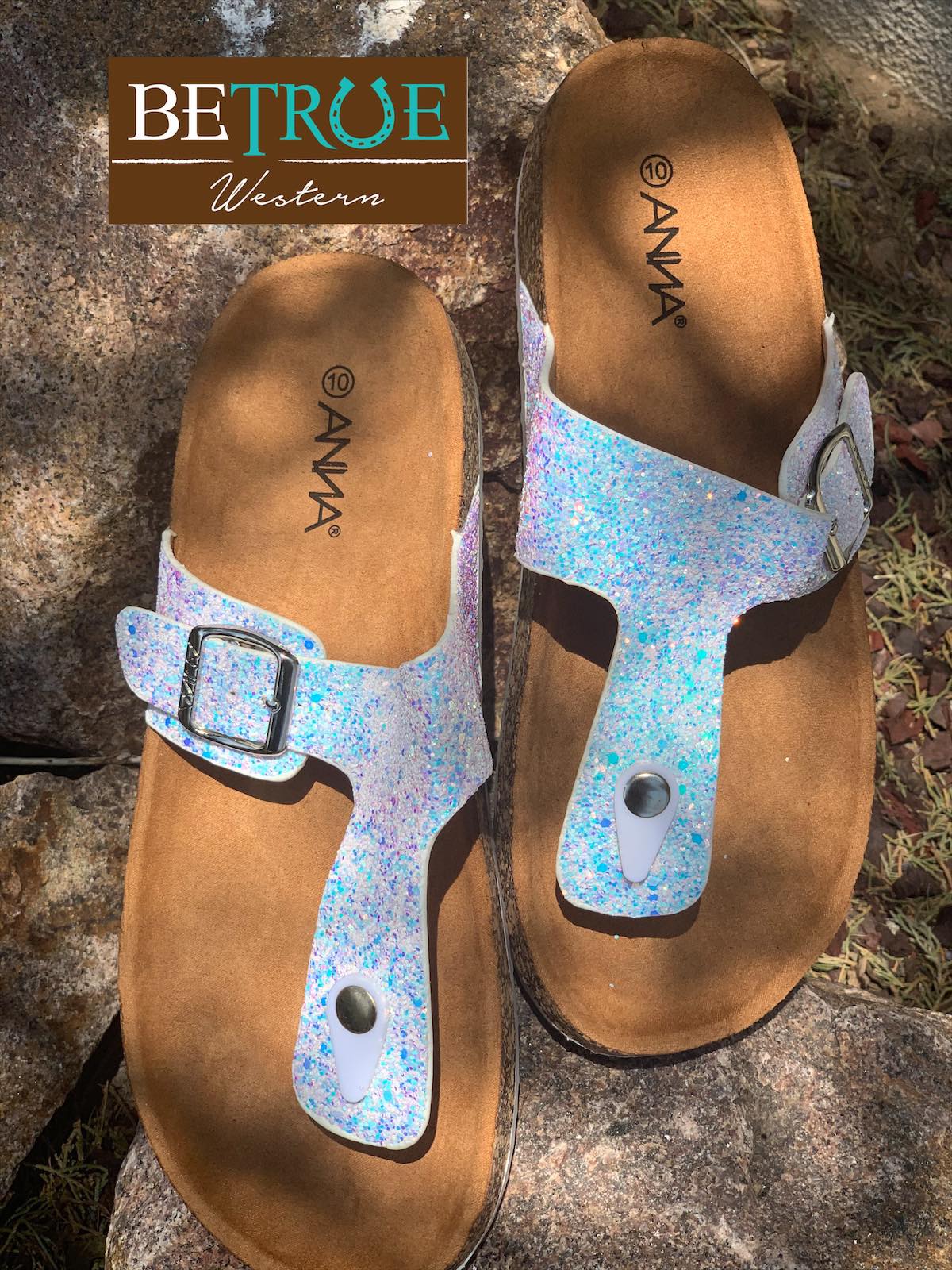 White Glitter Birkenstock Style Thong Sandal with or without Stone