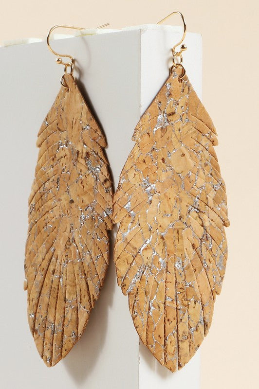 Natural Leaf Cork Dangling Earrings