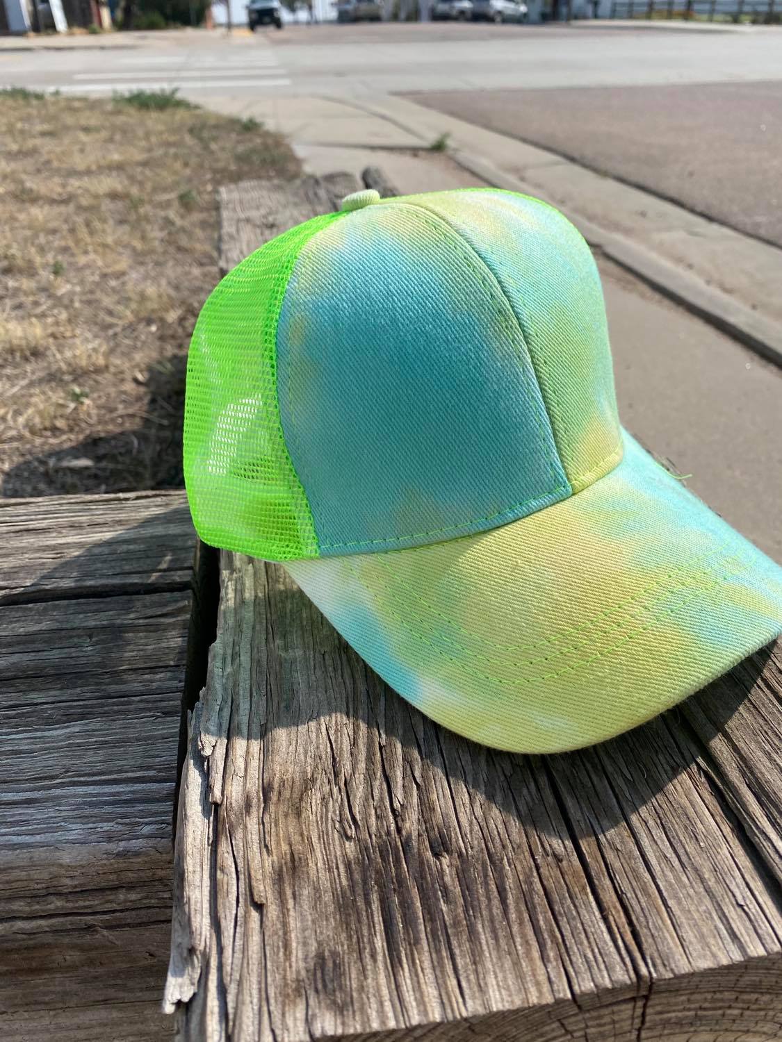 Blue and Green Tie Dye Ball Cap Hat