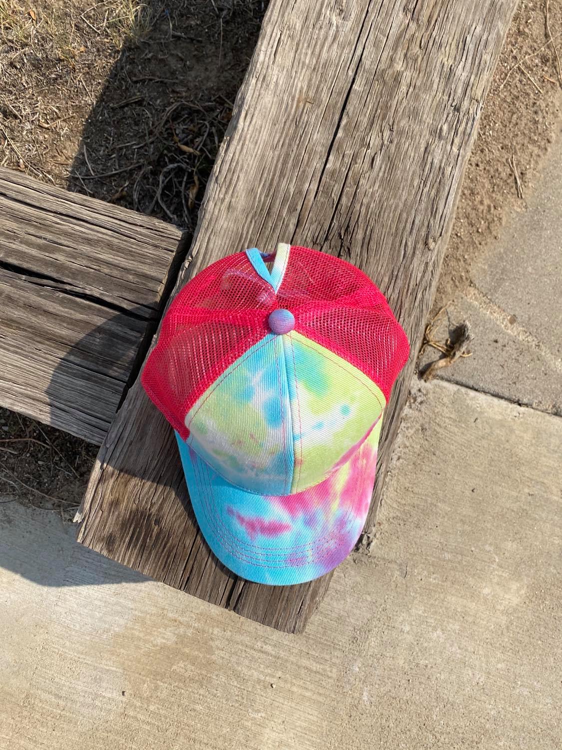 Blue, Green, and Pink Tie Dye Ball Cap Hat