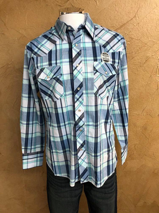 Wrangler Sport Blues With Turquoise Plaid Snap Shirt
