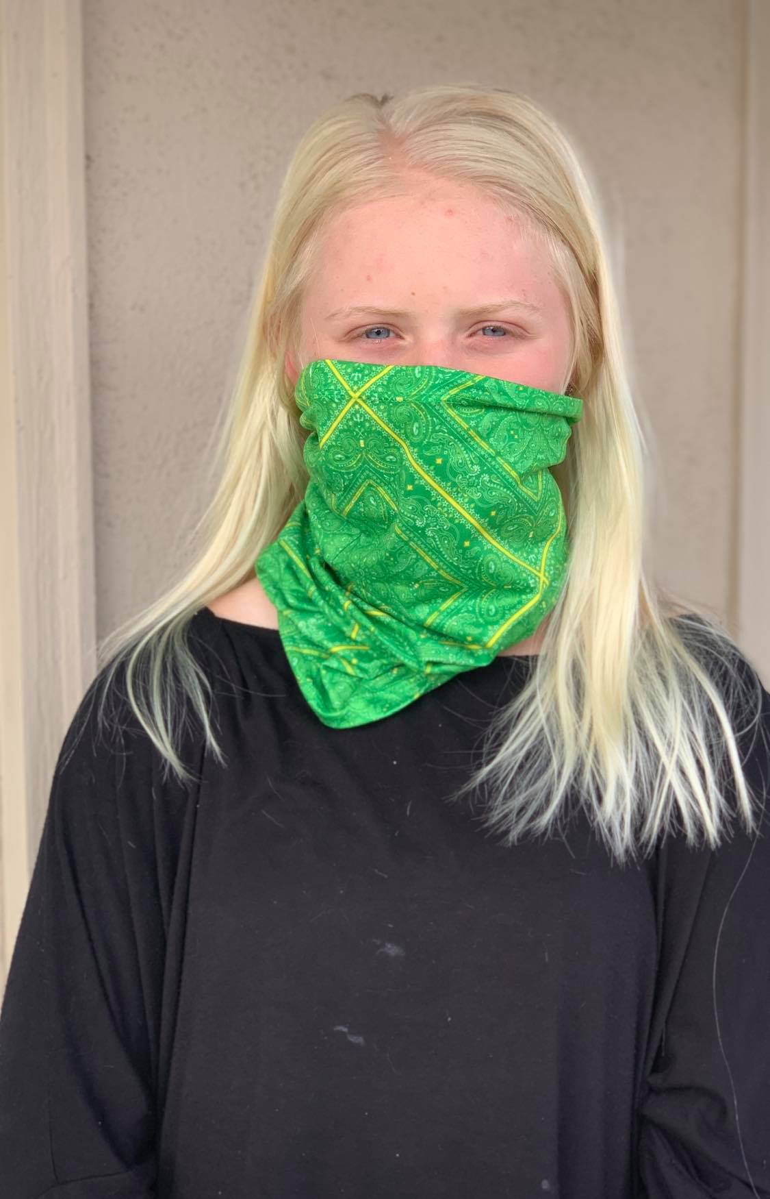 Green Bandanna Print Face Shield, Mask or Headband