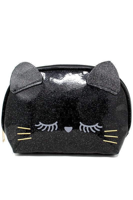 Black Glitter Cat Zipper Pouch